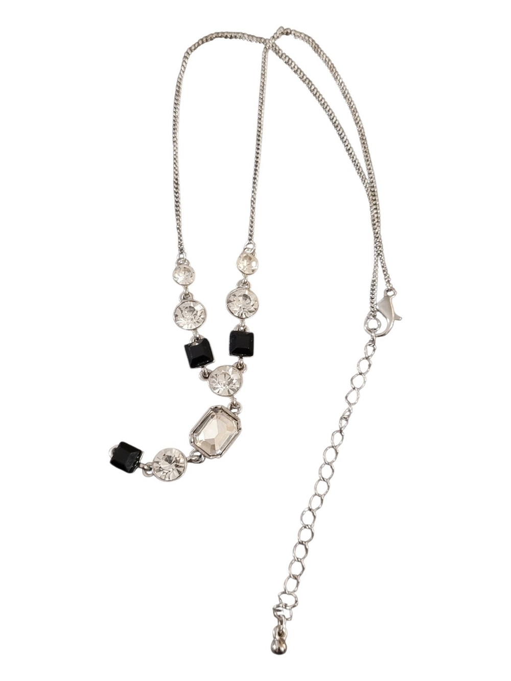 Silver-Tone Necklace with Black and Clear Crystal Accents